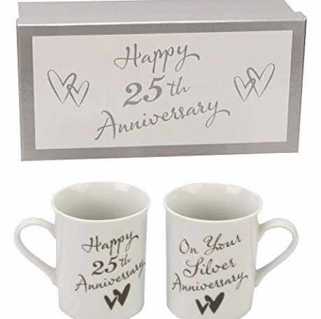 Beautiful Set of Silver Wedding 25th Anniversary mugs - Make An Ideal Gift