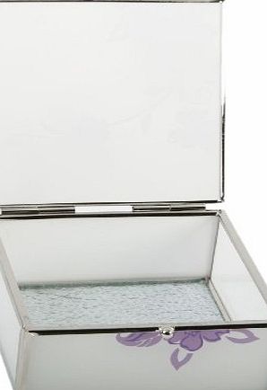 Juliana Glass Square Trinket Box Purple Butterfly/Flowers/Crystal