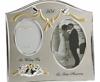Juliana Two Tone Silverplated Wedding Anniversary Gift Photo Frame - ``50th Golden Anniversary``