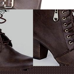 Juliets Kiss Womens High Heel Lace Up Buckle Boots Ladies (UK 4 - EU 37 - Black)