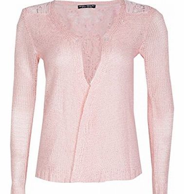 Juliets Kiss Womens Pink Crochet Back Slub Cardigan Ladies (12 - Pink)