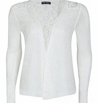 Womens White Crochet Back Slub Cardigan Ladies (12 - White)