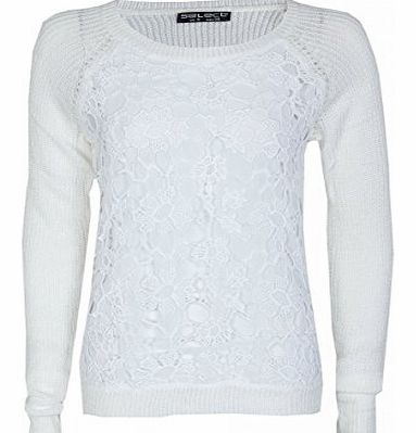 Womens White Lace Front Jumper Ladies (6 - White)