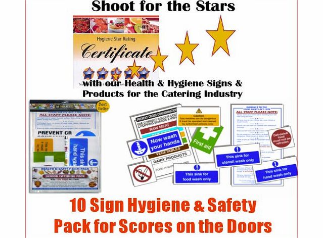Junior Catering Pack Hygiene Catering Pack includes 10 Kitchen Health Hygiene and Safety Signs to improve and maintain Scores on the Doors ratings.