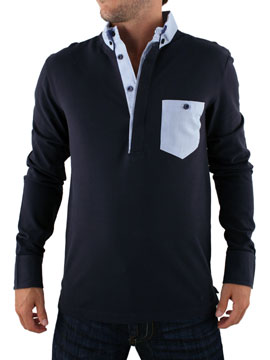 Junk de Luxe Navy Albern Long Sleeve Polo