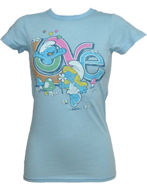 Junk Food Baby Blue Ladies Smurfs Love T-Shirt from Junk Food