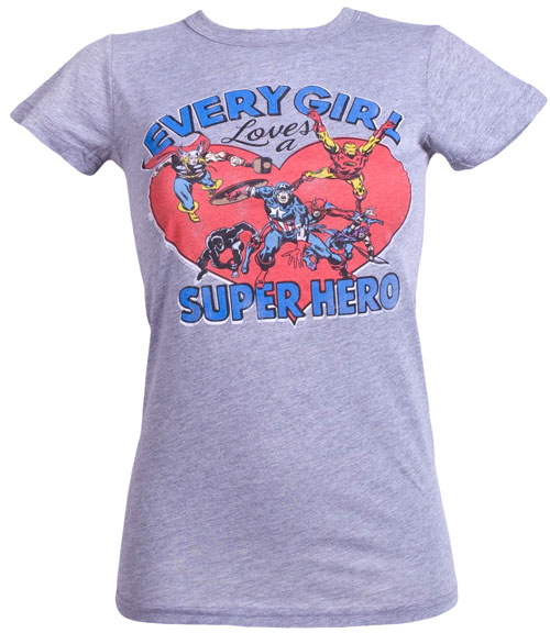 Junk Food Every Girl Loves A Superhero Ladies Marvel T-Shirt from Junk Food
