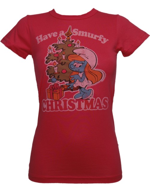 Junk Food Have a Smurfy Christmas Ladies Smurfs T-Shirt