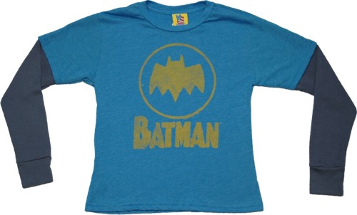 Kids Blue Batman Logo Long Sleeved T-Shirt from Junk Food