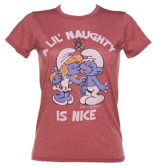 Ladies A Lil Naughty Is Nice Smurfs T-Shirt