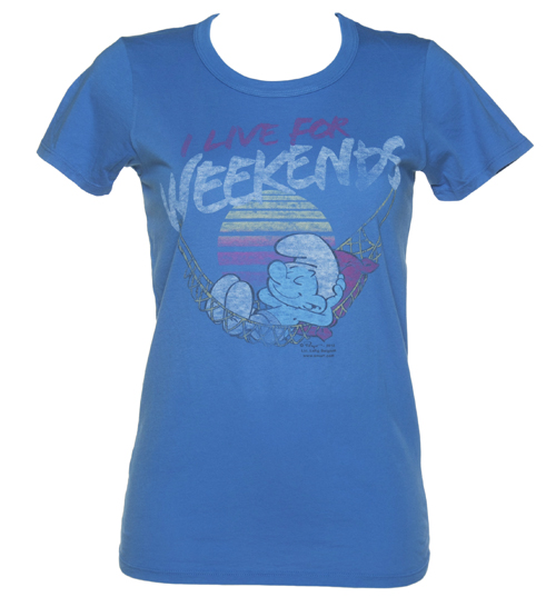 Ladies Blue Smurfs Live For Weekends Boyfriend