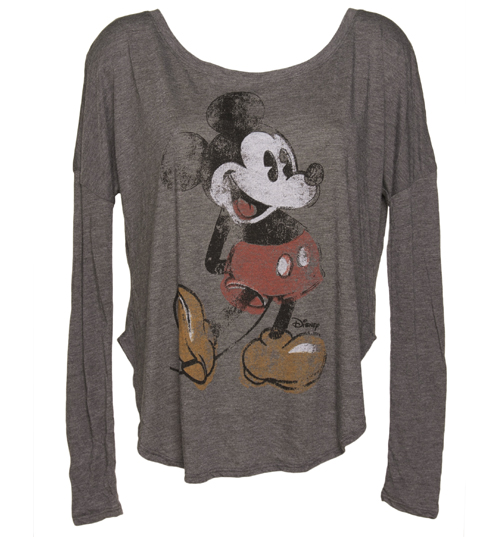 Ladies Charcoal Mickey Mouse Dipped Hem Long