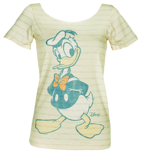 Ladies Donald Duck Striped Tri-Blend Slash Neck