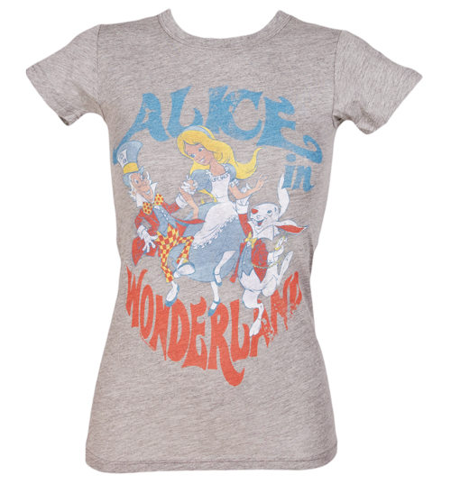 Junk Food Ladies Grey Marl Alice in Wonderland T-Shirt