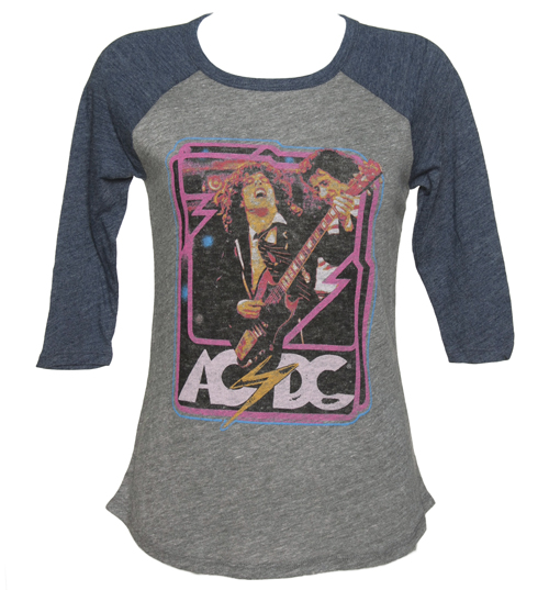 Junk Food Ladies Grey Triblend AC/DC Baseball T-Shirt from