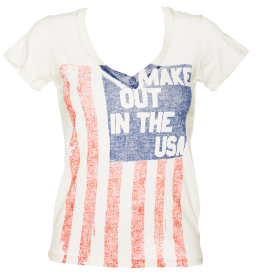Junk Food Ladies Make Out In The USA V-Neck T-Shirt from