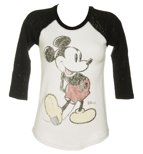 Junk Food Ladies Mickey Mouse Black Label Baseball T-Shirt