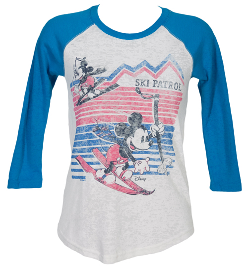 Junk Food Ladies Mickey Mouse Ski Patrol Baseball T-Shirt
