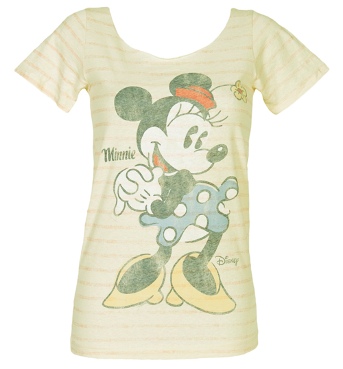 Junk Food Ladies Minnie Mouse Triblend Striped Slash Neck