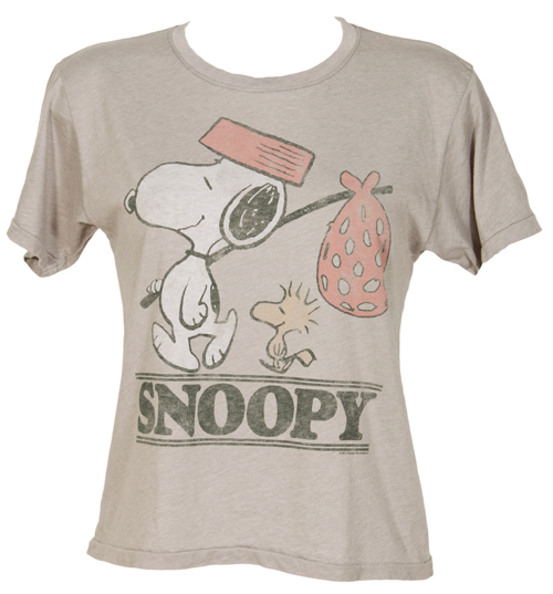 Ladies Oversized Crop Snoopy Following T-Shirt