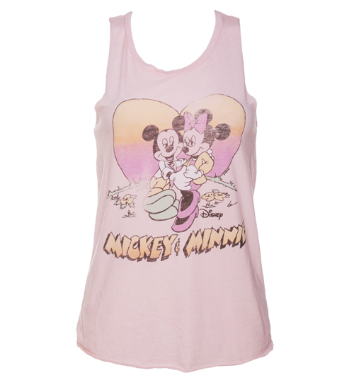 Junk Food Ladies Pink Mickey And Minnie Heart Dipped Hem