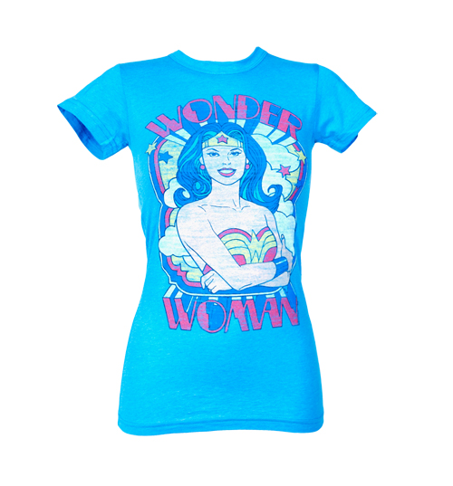 Junk Food Ladies Retro Wonder Woman Blue T-Shirt from Junk