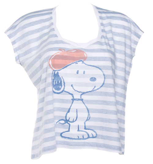 Junk Food Ladies Reverse Stripe Snoopy Beret Cropped