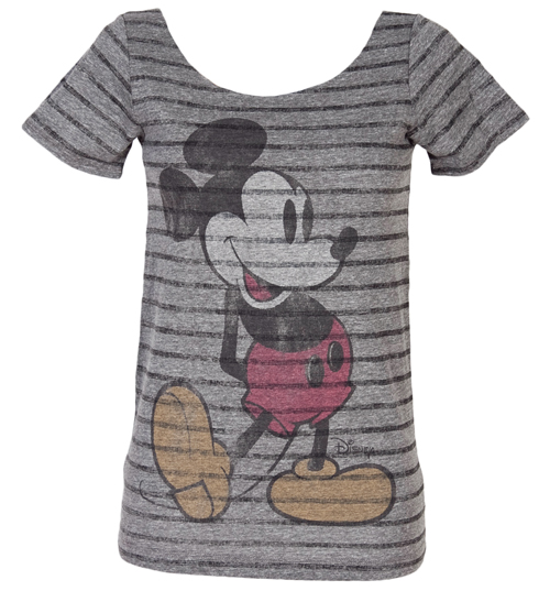 Junk Food Ladies Striped Triblend Slash Neck Mickey Mouse