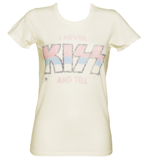 Junk Food Ladies Sugar White I Never Kiss And Tell T-Shirt