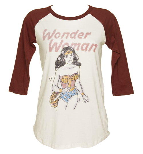 Junk Food Ladies Vintage Print Wonder Woman Raglan