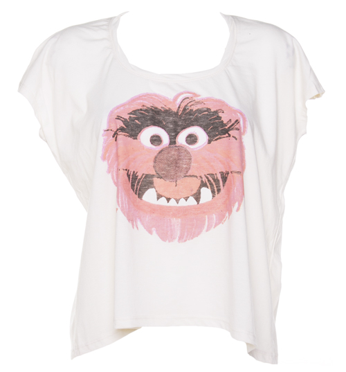 Junk Food Ladies White Cropped Animal Face Muppets T-Shirt