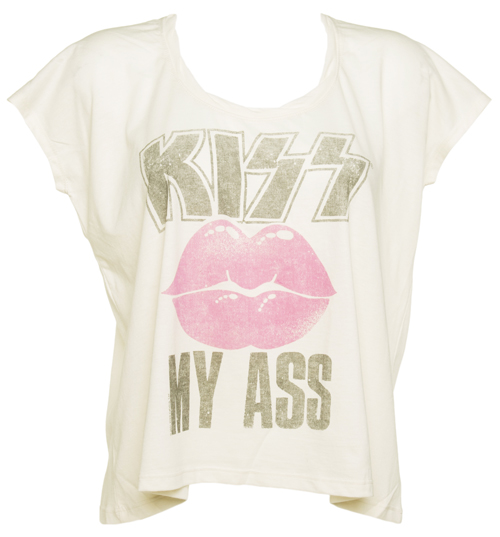 Junk Food Ladies White Kiss My Ass Cropped Slouch T-Shirt