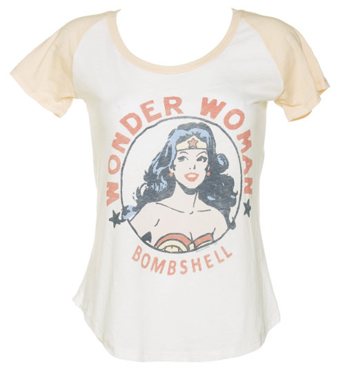 Junk Food Ladies Wonder Woman Bombshell Baseball T-Shirt
