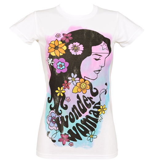 Junk Food Ladies Wonder Woman Flower Power T-Shirt from