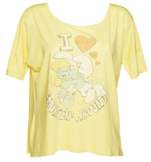 Junk Food Ladies Yellow I Love Smurfin Around Slouch