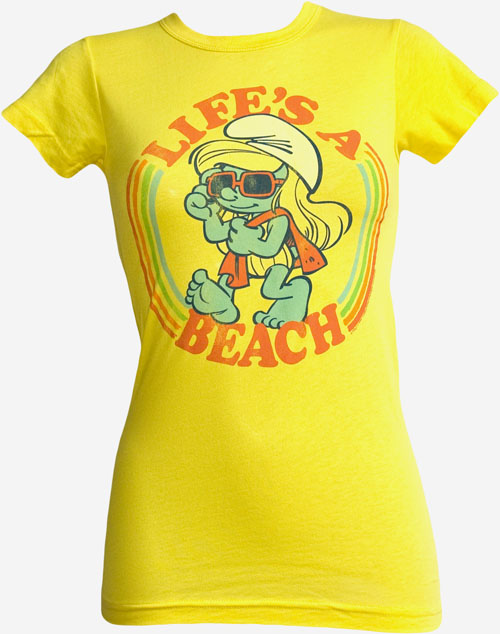 Junk Food Life` A Beach Ladies Smurfs T-Shirt from Junk Food