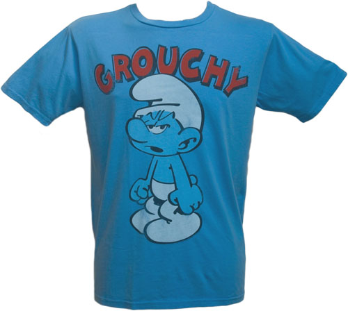 Men` Blue Grouchy Smurf T-Shirt from Junk Food