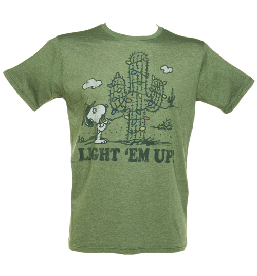 Mens Green Light Em Up Snoopy T-Shirt from