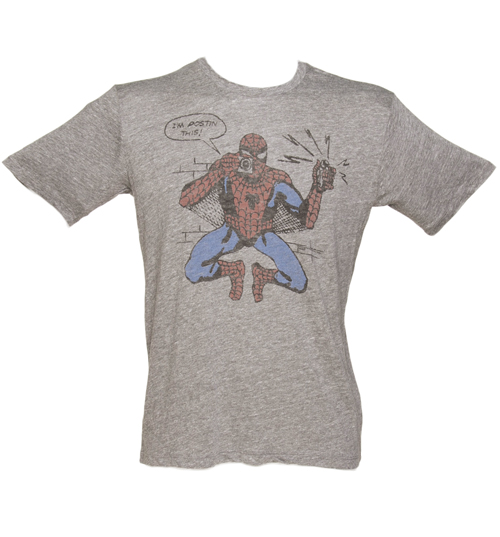 Junk Food Mens Grey Triblend Spiderman Im Postin