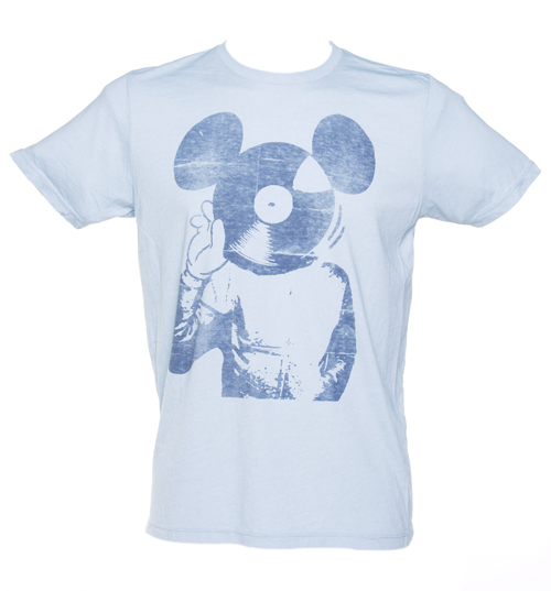 Mens Sky Blue Record Face Mouse T-Shirt