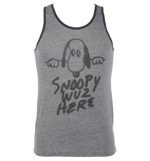 Junk Food Mens Snoopy Wuz Here Grey Triblend Ringer