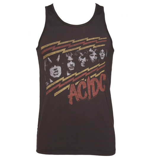 Junk Food Mens Washed Black AC/DC Faces Sleeveless