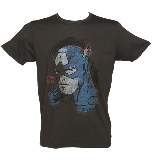 Mens Washed Black Captain America Vintage