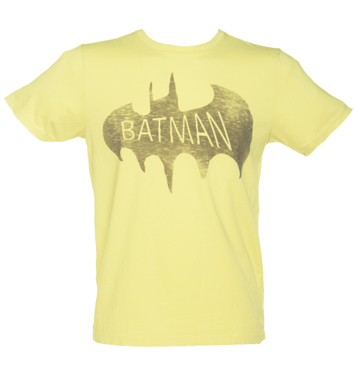 Junk Food Mens Yellow Distressed Batman Logo T-Shirt