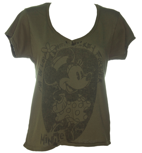 Ladies Minnie Mouse Vintage Low V-Neck T-Shirt