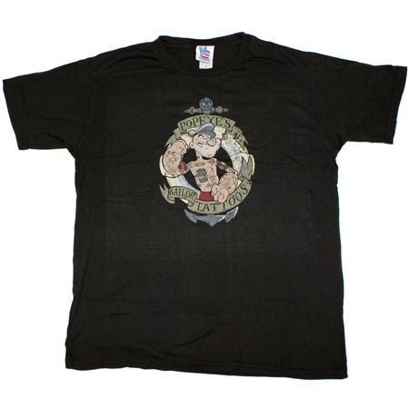  Popeye Tattoo Black Wash Mens T-Shirt