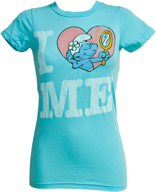 Turquoise I Heart Me Ladies Smurfs T-Shirt from Junk Food