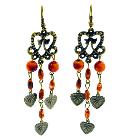 Just Bling Burned Orange Dangling Heart Earrings