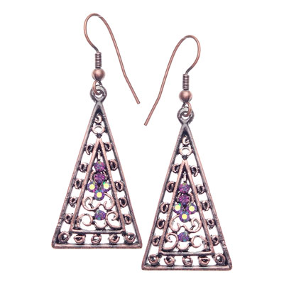 Just Bling Burnished Brass Dangling Earrings with Purple