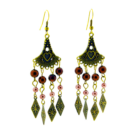 Just Bling Dark and Light Brown Beaded Dangling Earrings